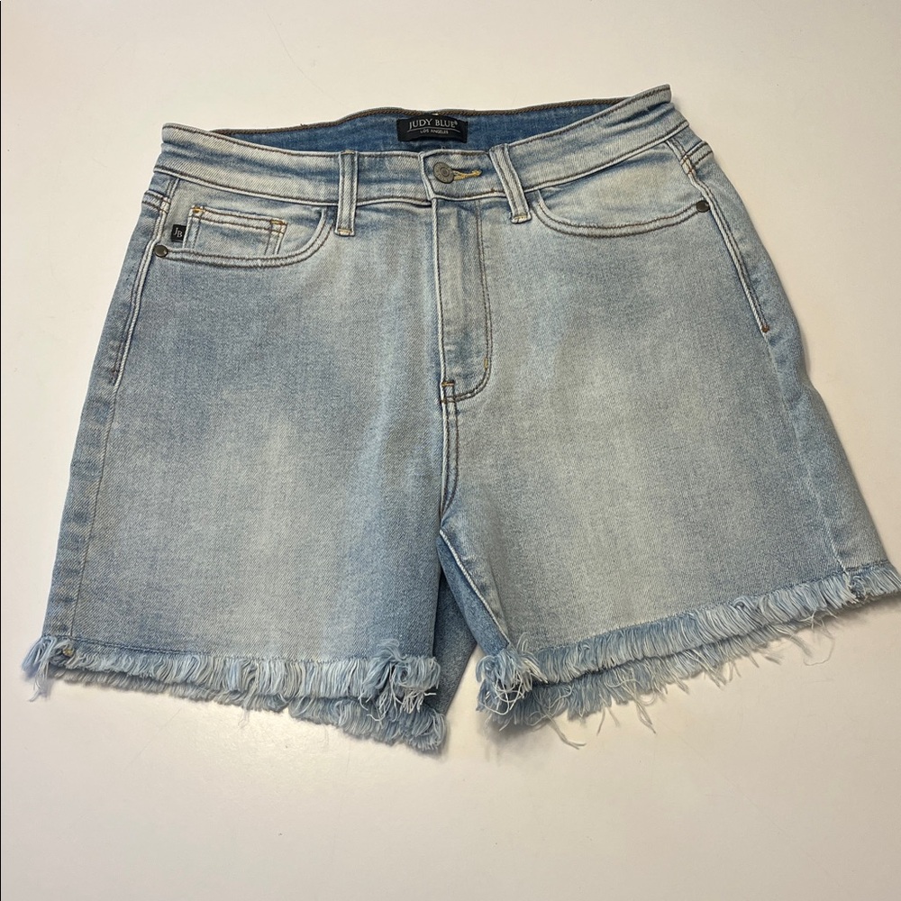 Judy Blue High Rise Cut Off Dad Shorts, Light Blue, size L - Picture 3 of 8